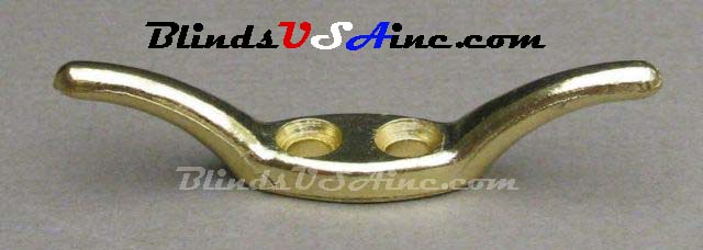 2.5 inch long bright brass cord cleat comes with screws, Item # CLE-CA25-BB