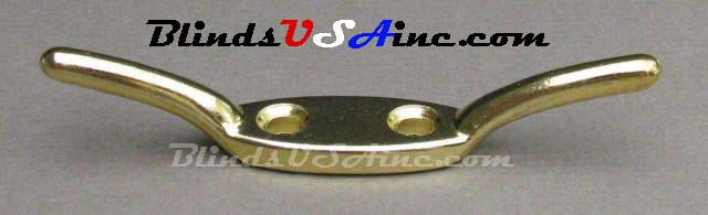 3.5 inch long bright brass cord cleat comes with screws, Item # CLE-CA35-BB