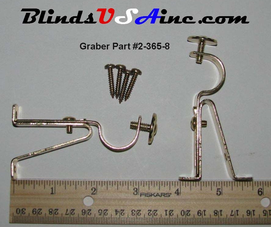 Graber cafe rod brackets with screws for 3/4 inch doameter rod, part #2-365-8, measurements