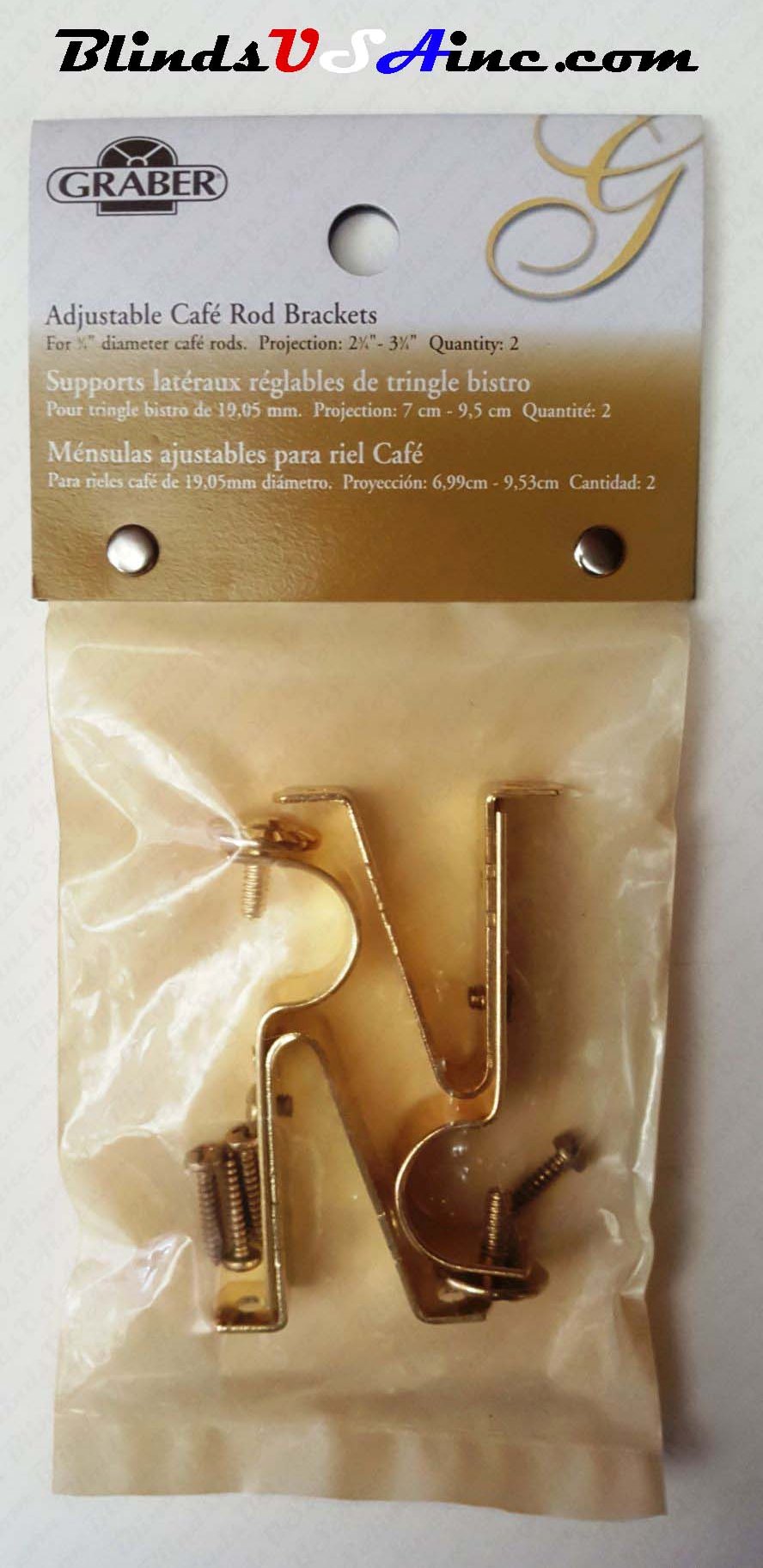 Graber 3/4 inch Cafe' Rod Brass Support Bracket,, packaged, Item # DRP-Cafe2-365-8, Part # 2-365-8