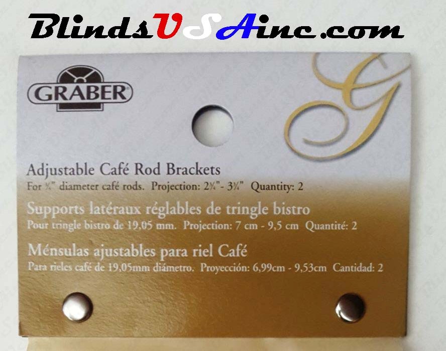 Graber 3/4 inch Cafe' Rod Brass Support Bracket, label, Item # DRP-Cafe2-365-8, Part # 2-365-8