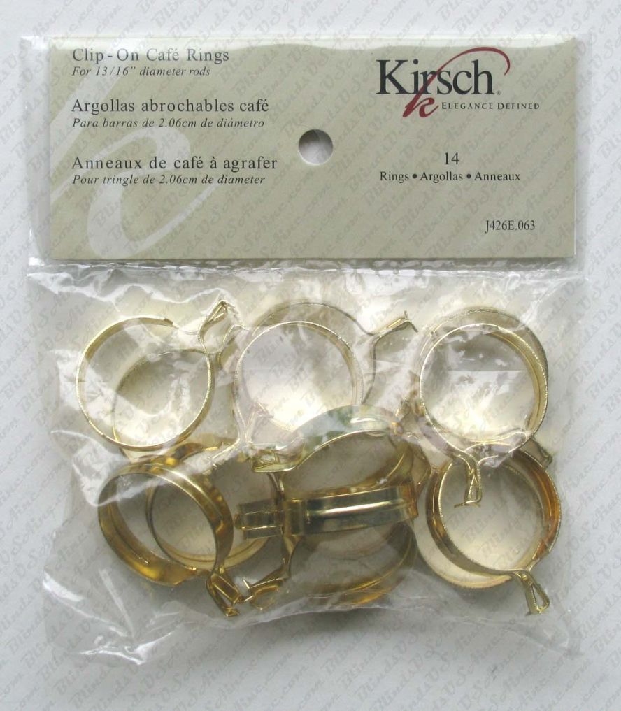 Kirsch 1 inch Cafe' Clip On Rings, pack of 14, finish brass, Item # DRP-CAFE-J426E, Part # J426E-063