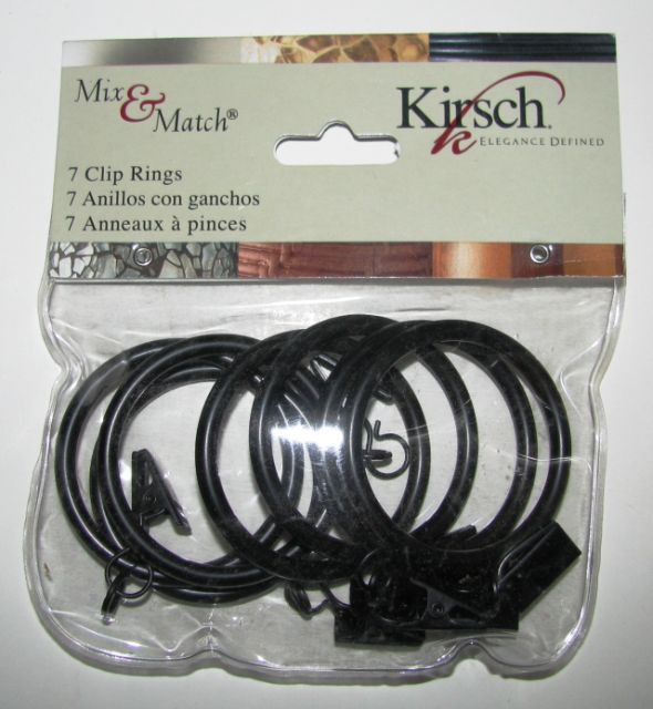 Kirsch Mix & Match  1-1/8" Cafe' Clip-On Rings, finish black, pack of 7