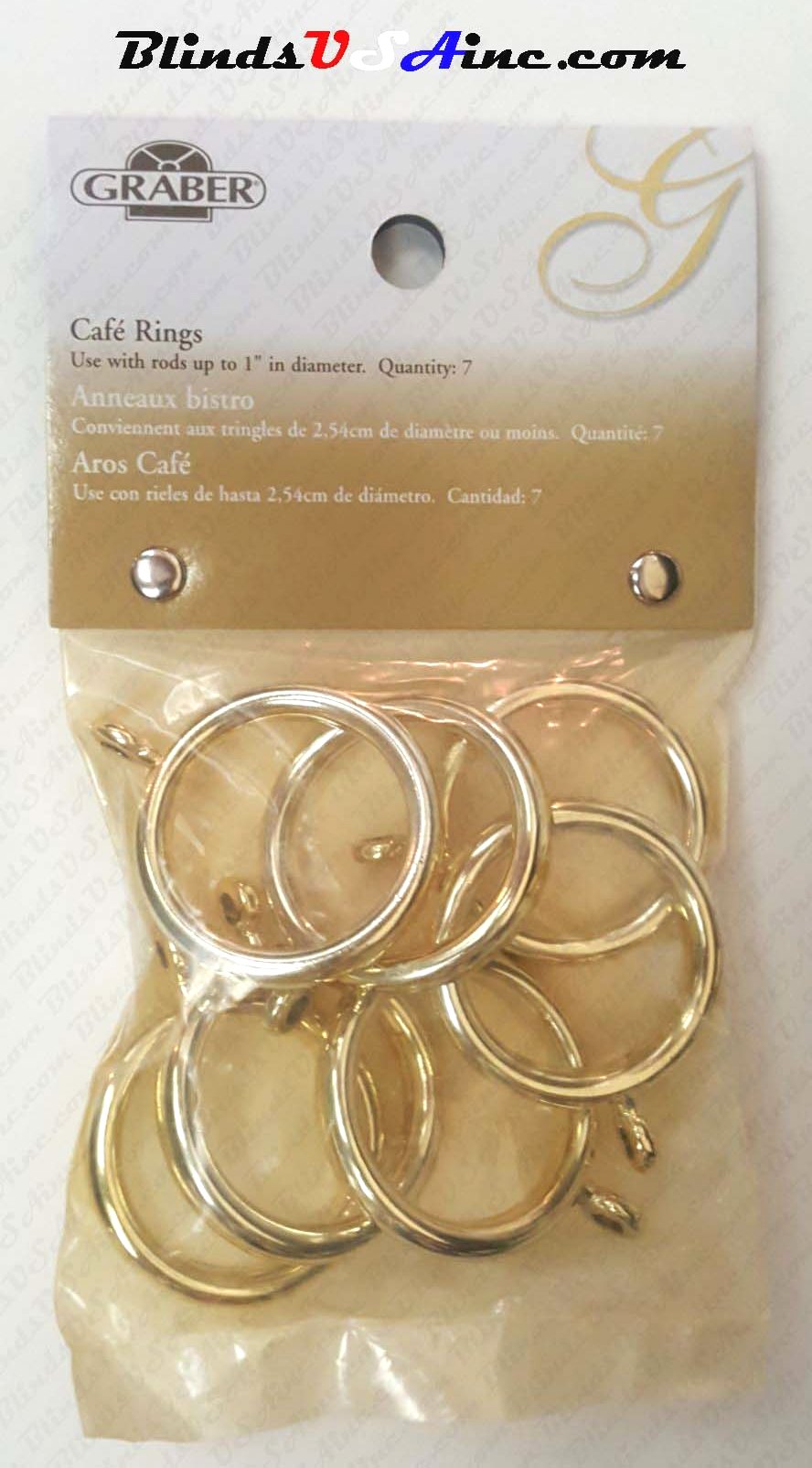 Graber 1" Cafe' Rings with Eyelet, finish brass, pack of 7, Part # 5-820-8